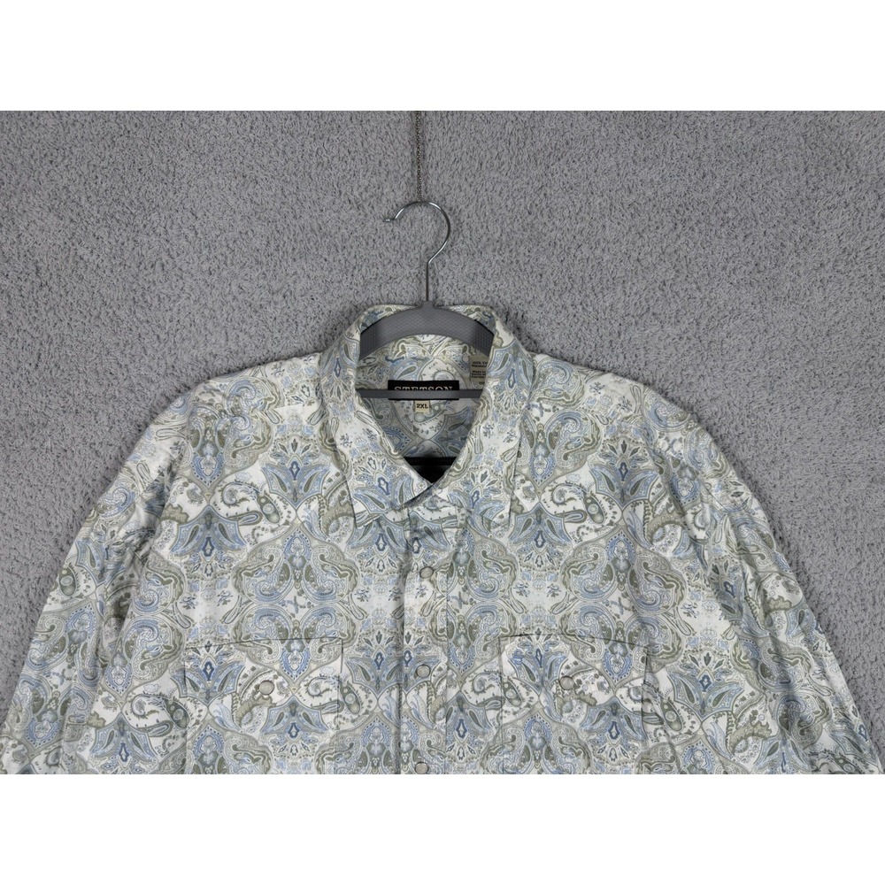 Stetson Shirt Mens 2XL‎ Blue Green Paisley Western Long Sleeve Pearl Snap Cotton - Picture 3 of 8